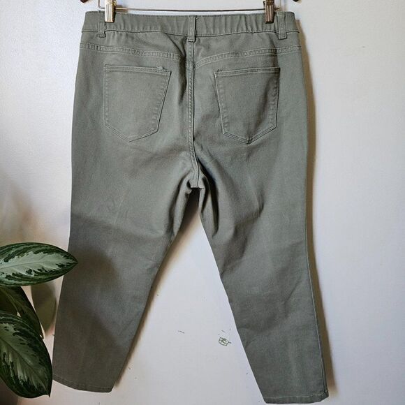 EUC CHRISTOPHER & BANKS SIGNATURE SLIMMING PETITE CAMO GREEN STRETCHY PANTS 12P - Picture 2 of 12